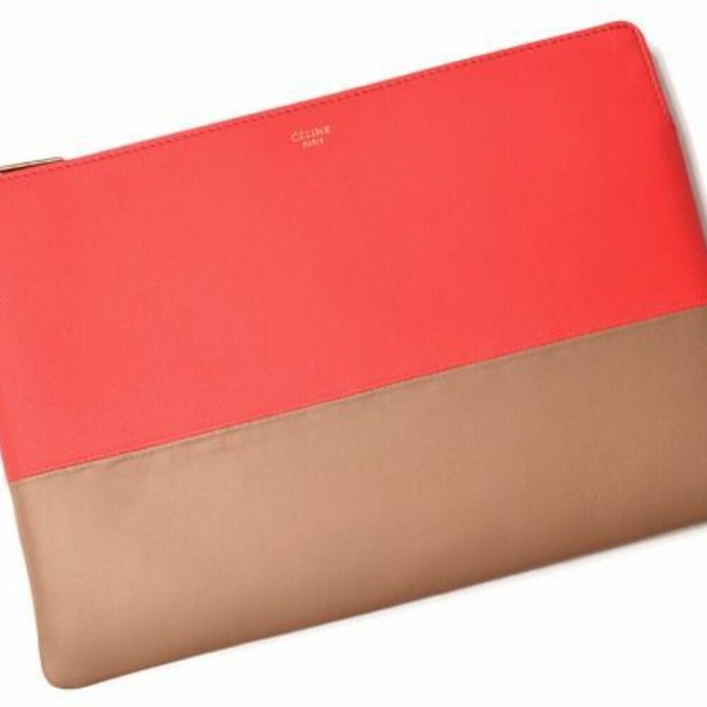Celine Clutch Pouch Clutch Bag Ipad Case Bicolor Primary Red Beige - Picture 2 of 8